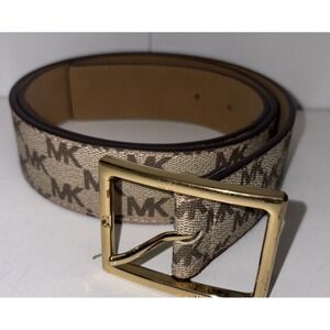 MICHAEL‎ KORS Beige/Brown With Gold Hardware MK Logo Women's Belt Size Large